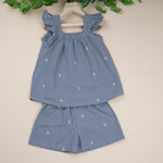 Girls Grey Blue Frill Top & Shorts Set