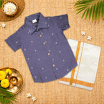 Handloom silk cotton shirt with optional dhoti set for boys — elegant, traditional, and perfect for festive and outdoor ethnic occasions.