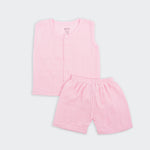Breathable crinkled muslin jabla and shorts set for babies aged 3–18 months. Soft, lightweight daily wear made in Coimbatore.