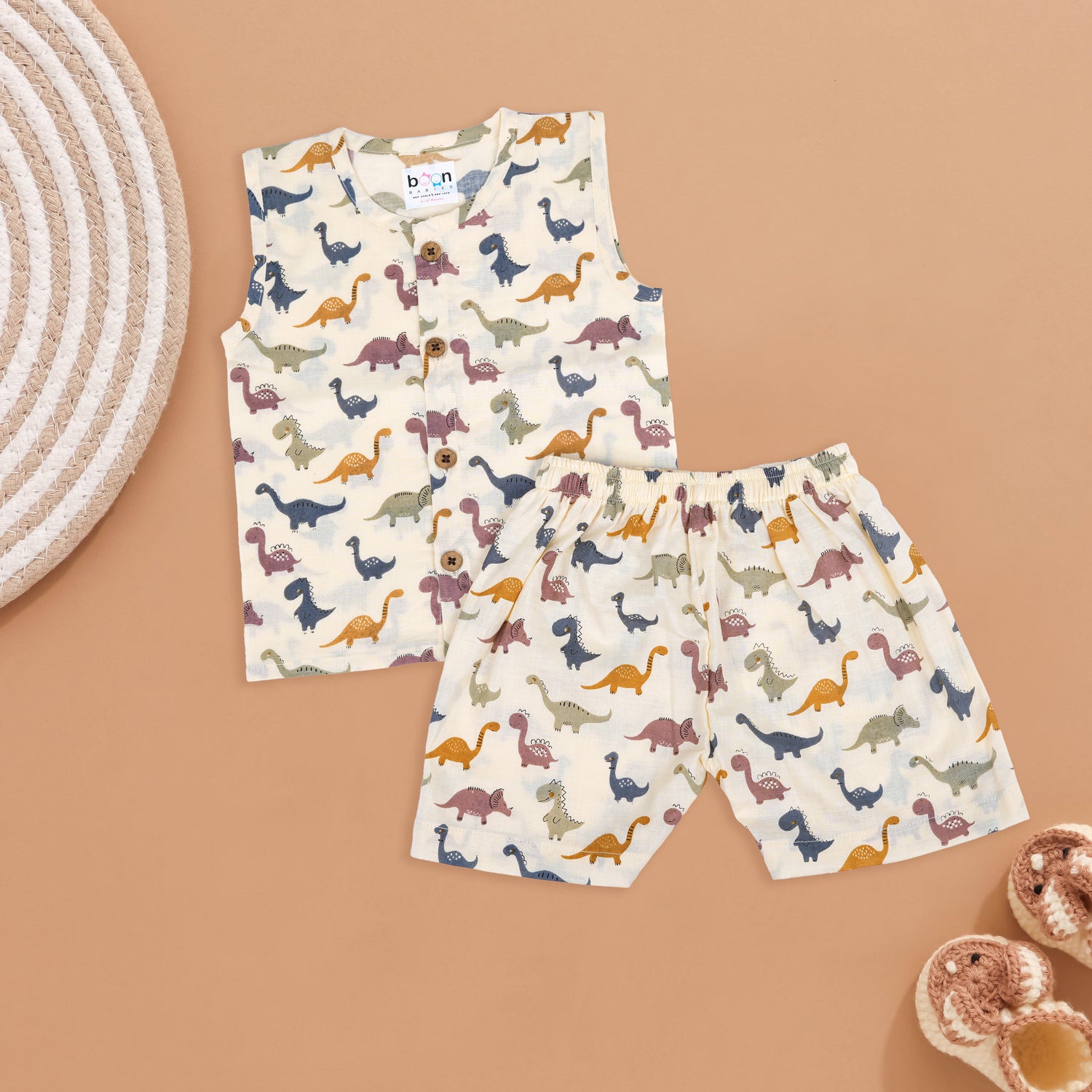 Dinosaur Printed Cotton Baby Dress Set