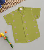 Boon Babies Handloom Cotton Heart Print Shirt – Green