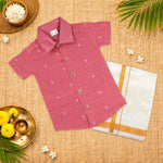 Elegant handloom silk cotton shirt with optional dhoti set for boys—perfect for festive and traditional occasions.