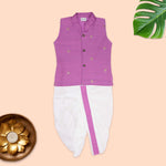 Mandarin Collar Shirt & Panchagajam Set – Purple Silk Ethnic Wear for Boys