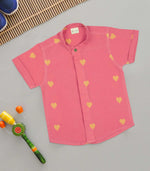Boys Casual Heart Print Shirt – Pink & Yellow