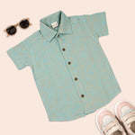 Boys straight collar cotton printed shirt by Boon Babies, featuring colorful pattern and comfortable fit.