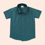 Teal Green Silk Festive Check Shirt for Boys