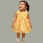 Sunshine Yellow Slub Cotton Sleeveless Frock for Girls – Festive Floral Dress
