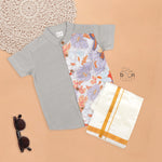 Light Grey Silk Panel Shirt with Pattu Dhoti for Boys – Festive Traditional Wear