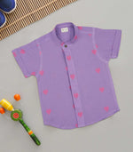 Mandarin Collar Casual Shirt – Purple Heart Print