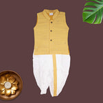 Mandarin Collar Shirt & Panchagajam Set – Mustard Silk Traditional Wear
