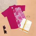 Hot Pink Silk Shirt for Boys – Traditional Ethnic Wear with Pattu Dhoti