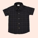 Elegant Black Silk Multi-Check Ethnic Shirt for Boys