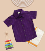 Boys Elegant Drop Line Silk Shirt & Dhoti Set – Festive Ethnic Wear