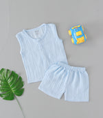 Sky Mist Crinkled Muslin Jabla & Shorts Set – Airy Comfort for Babies