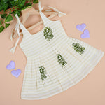 Cream & Olive Border Frill Knot Frock – Handcrafted Cotton
