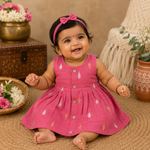 Pink ethnic sleeveless frock for baby girls by Boon Babies, featuring traditional embroidery and comfortable fabric.