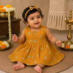 Premium Ethnic Sleeveless Frock for Baby Girls - Mustard yellow