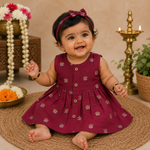 Premium Ethnic Sleeveless Frock for Baby Girls - Maroon