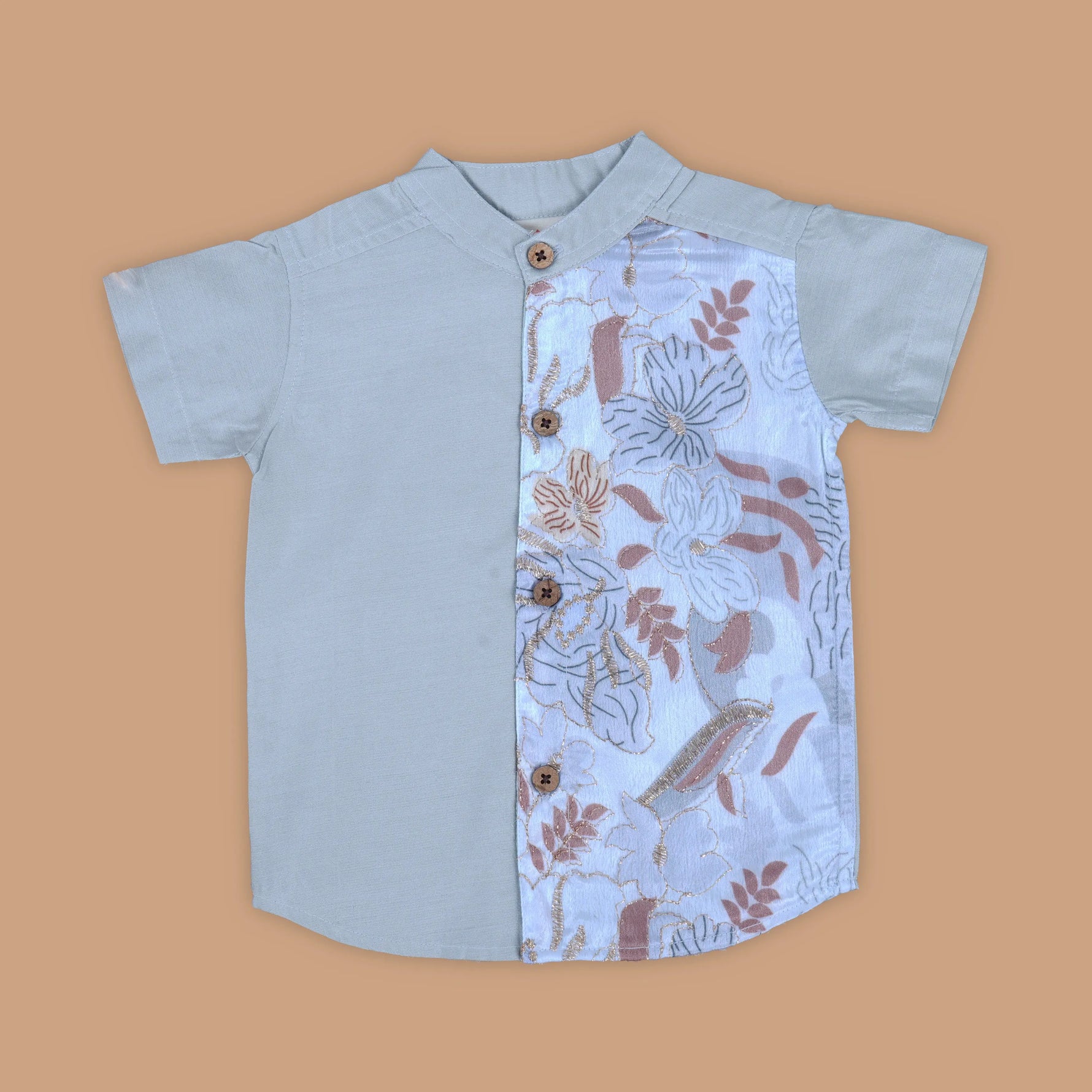 Dapper in Grey – Floral Embroidery Contrast Shirt Boon Babies