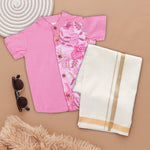 Blossom Pink Boys' Ethnic Silk Shirt and Dhoti Set with Elegant Embroidery Boon Babies