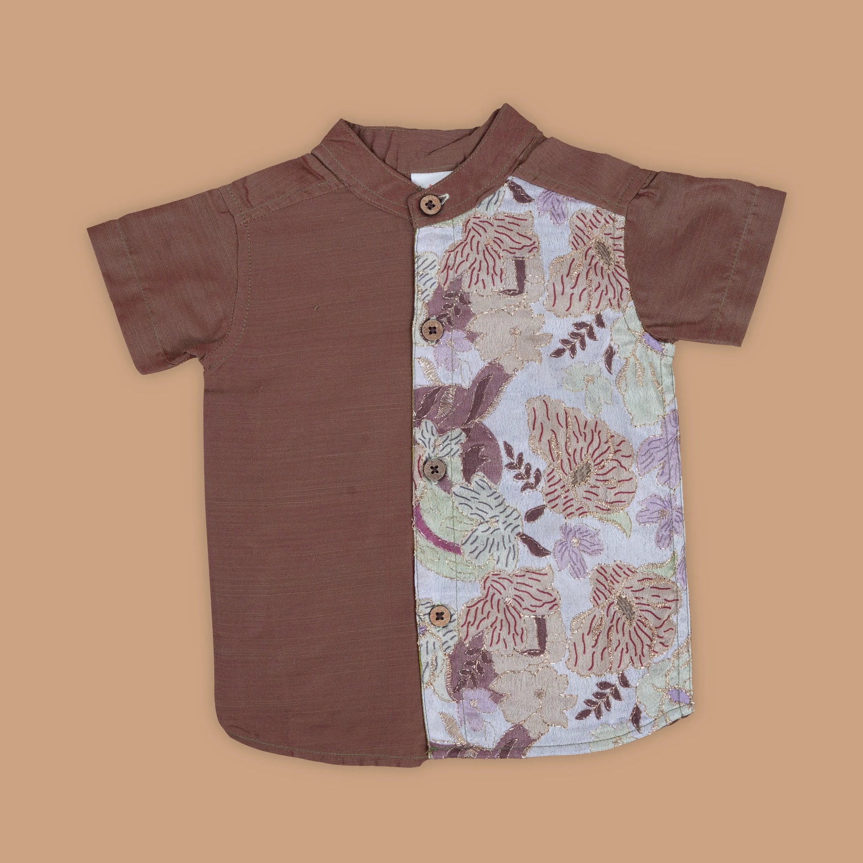 Warm Brown Shirt – Embroidered Floral Patterns Boon Babies