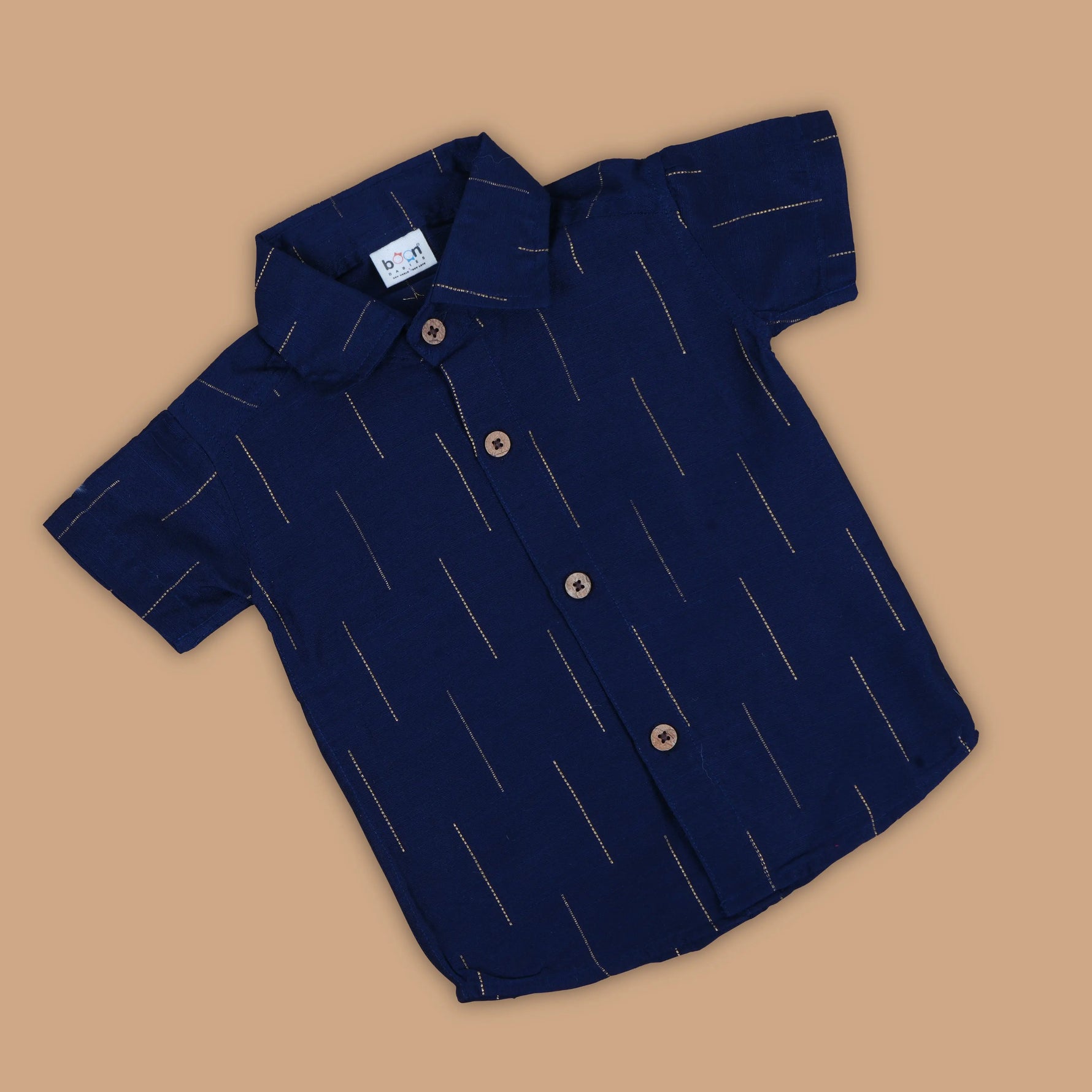 Navy Charm - Boys Silk Shirt with Button Detail Boon Babies