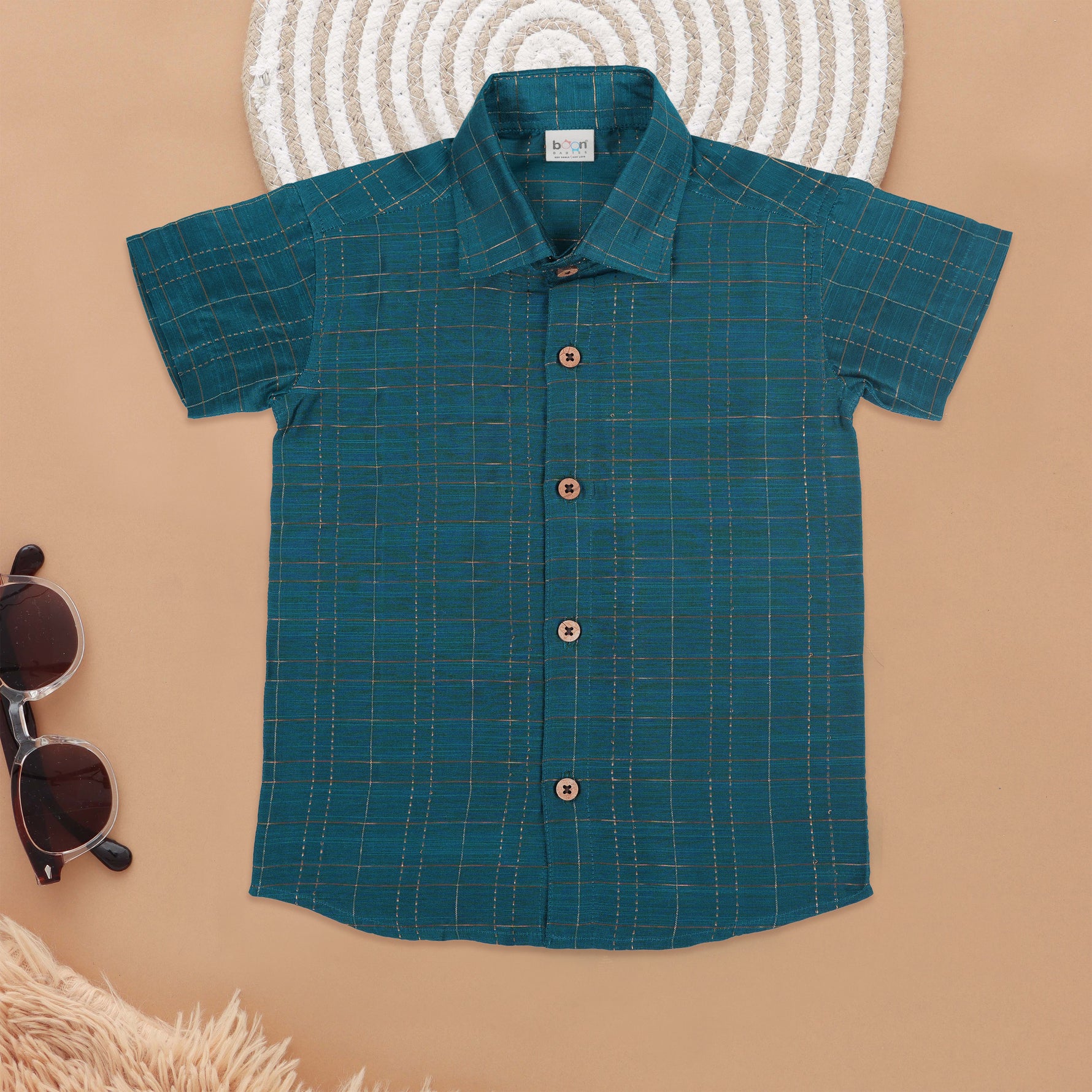 Deep Teal Checked Boys Ethnic Shirt for Special Occasions Boon Babies