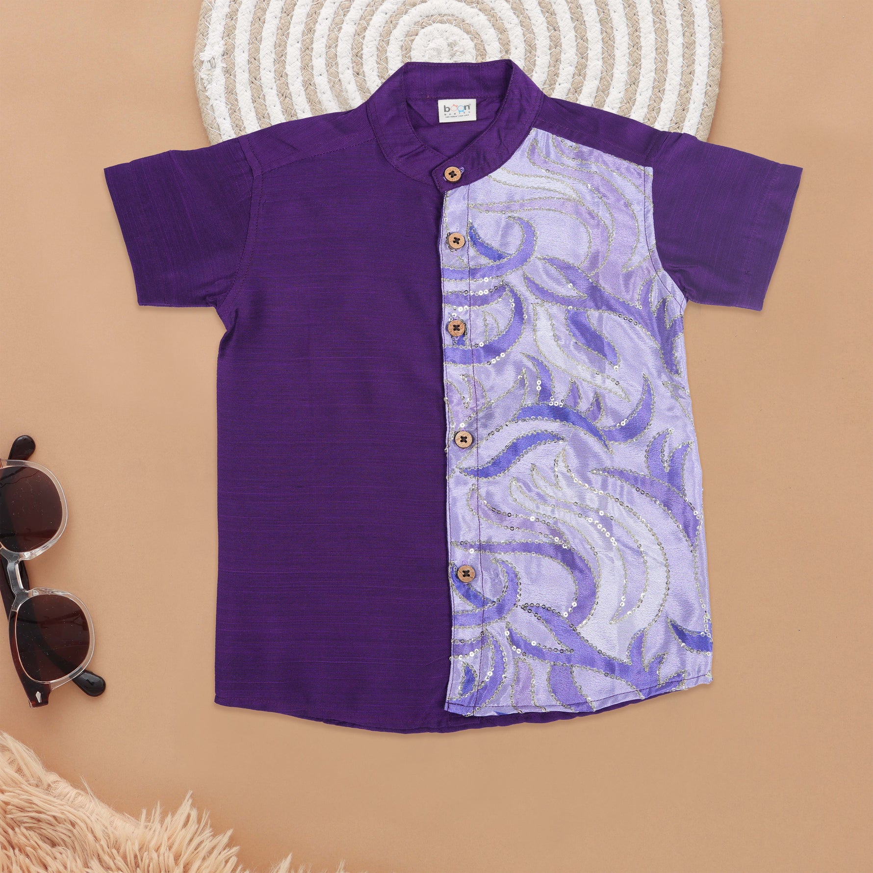 Regal Purple Embroidered Boys Ethnic Shirt Boon Babies