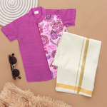 Pink Blossom Boys Ethnic Silk Shirt & Dhoti with Floral Embroidery Boon Babies