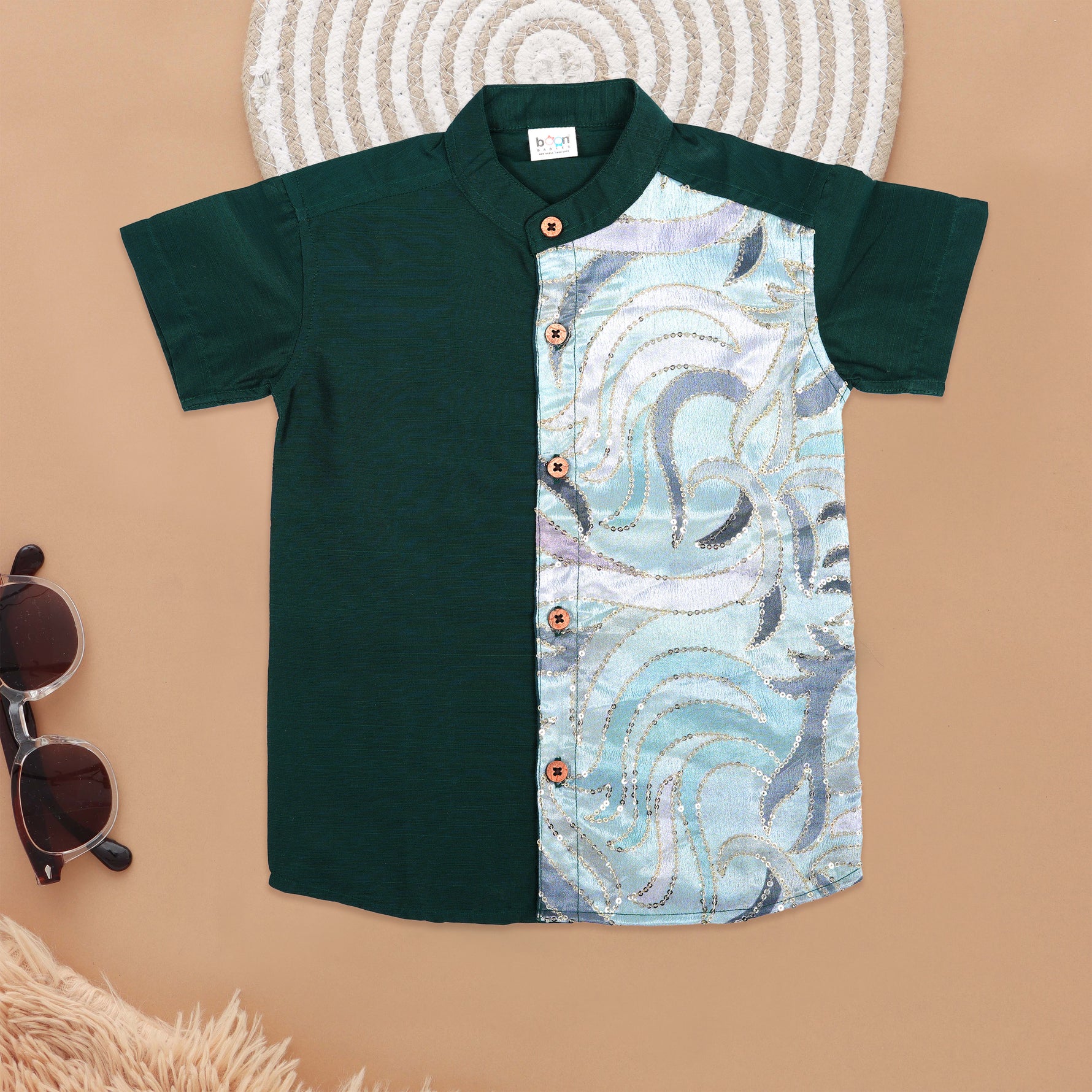 Elegant Green Ethnic Shirt with Sequin Detailing Boon Babies