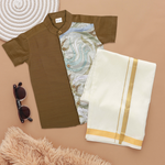 Elegant Brown Boys Ethnic Silk Shirt & Dhoti with Sequined Side Panel Boon Babies