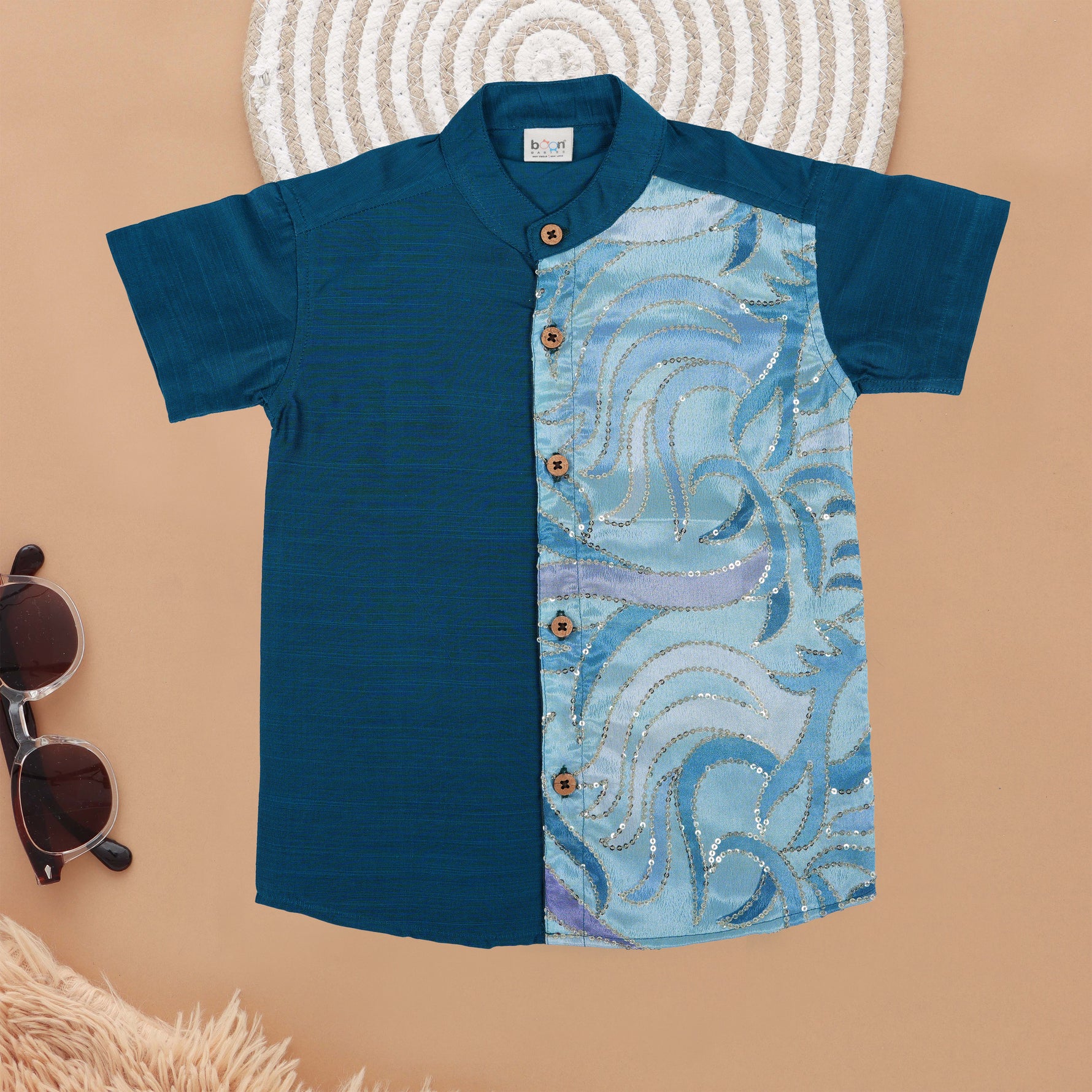Royal Blue Festive Ethnic Shirt with Sparkling Patterns Boon Babies