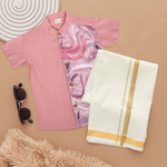 Elegant Pink Boys Ethnic Silk Shirt & Dhoti with Sequin Embellished Panel Boon Babies