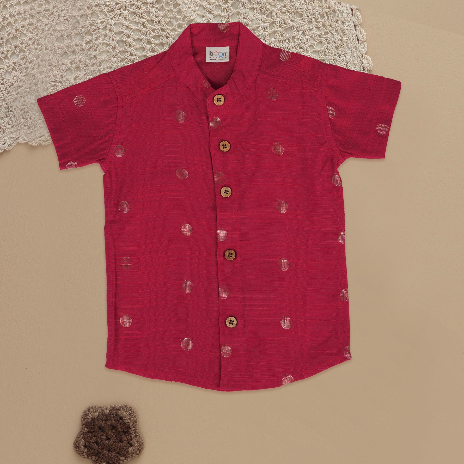 Classic Red Chinese Collar Silk Shirt for Boys – Festive Elegance Boon Babies