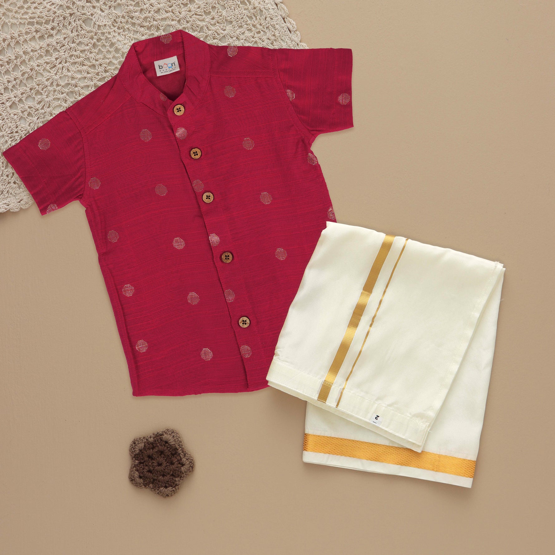 Red Silk Ethnic Shirt with Dhoti for Boys – Regal Festive Wear Boon Babies
