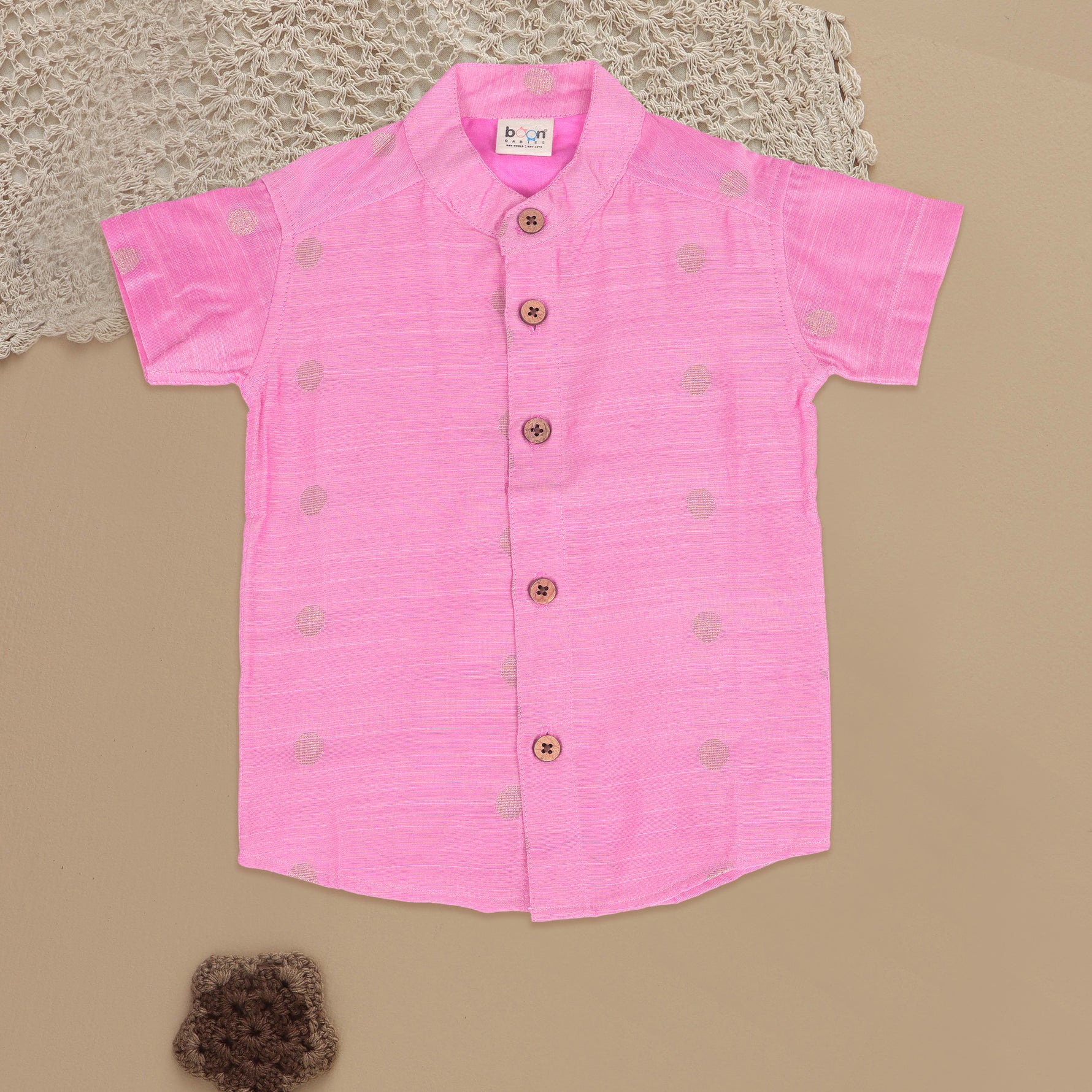 Graceful Pink Chinese Collar Silk Shirt for Boys – Festive Elegance Boon Babies