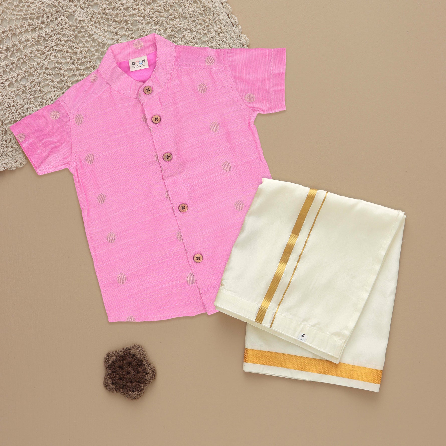 Charming Pink Silk Ethnic Shirt with Dhoti for Boys – Festive Style Boon Babies