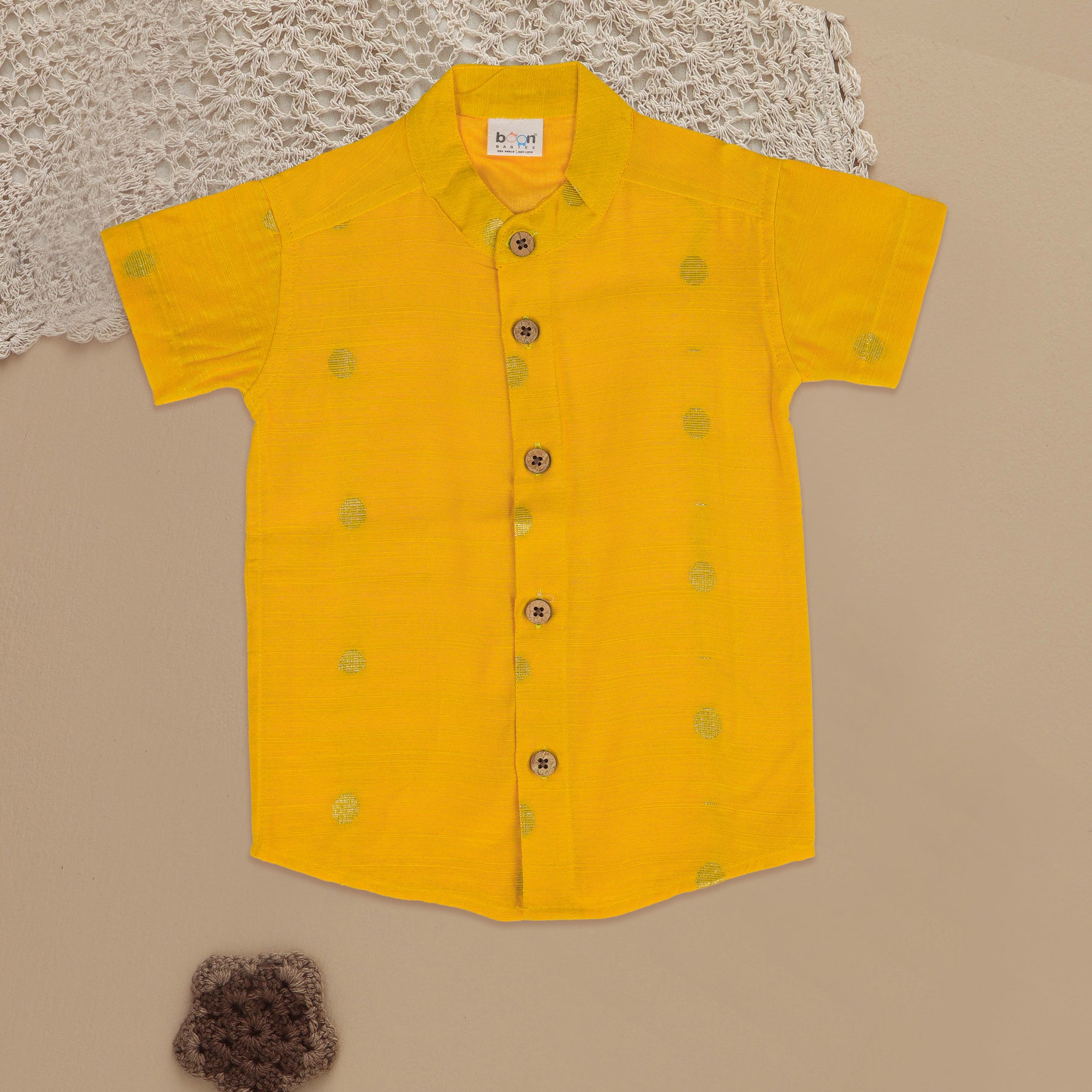 Vibrant Yellow Chinese Collar Silk Shirt for Boys – Festive Delight Boon Babies