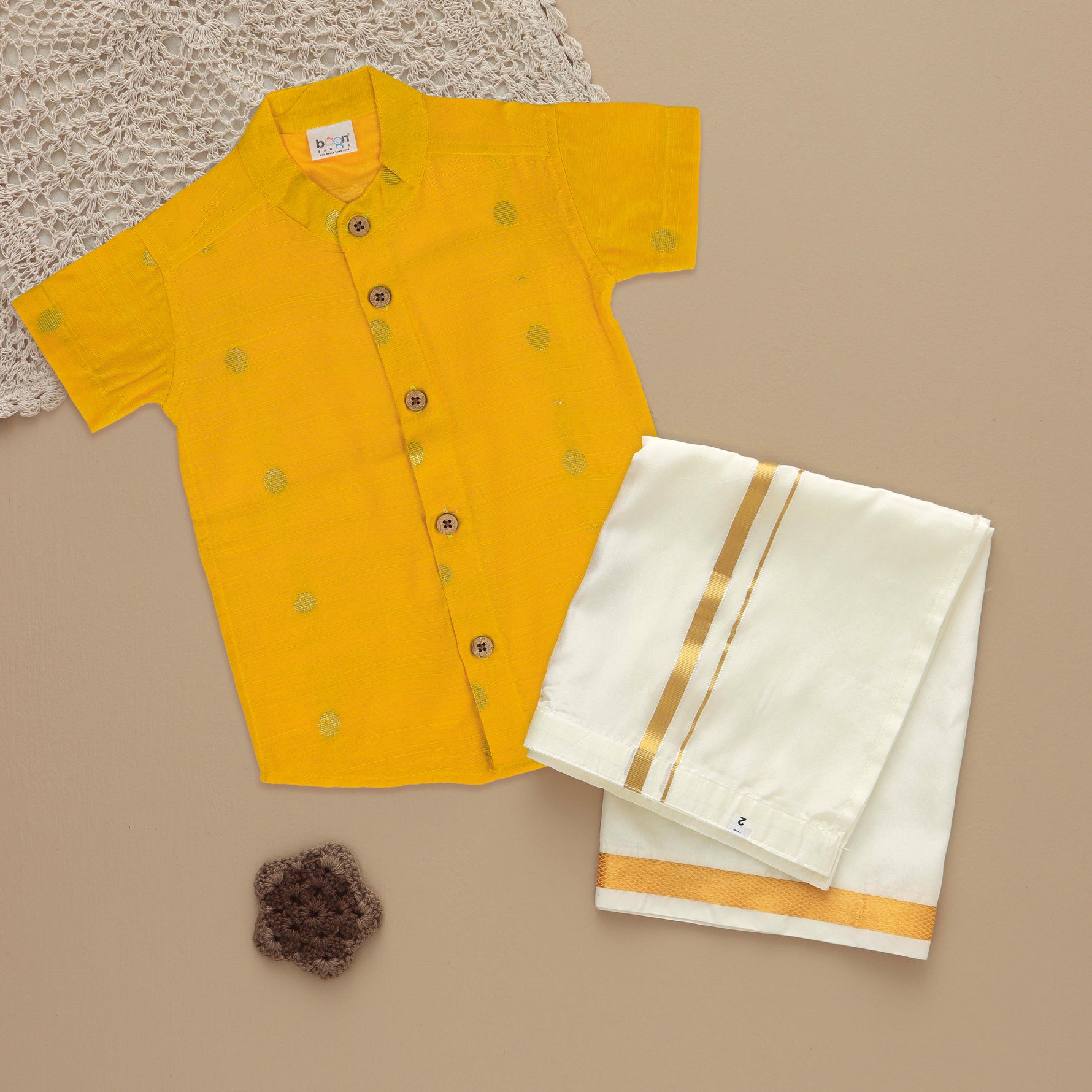 Bright Yellow Silk Ethnic Shirt with Dhoti for Boys – Festive Charm Boon Babies