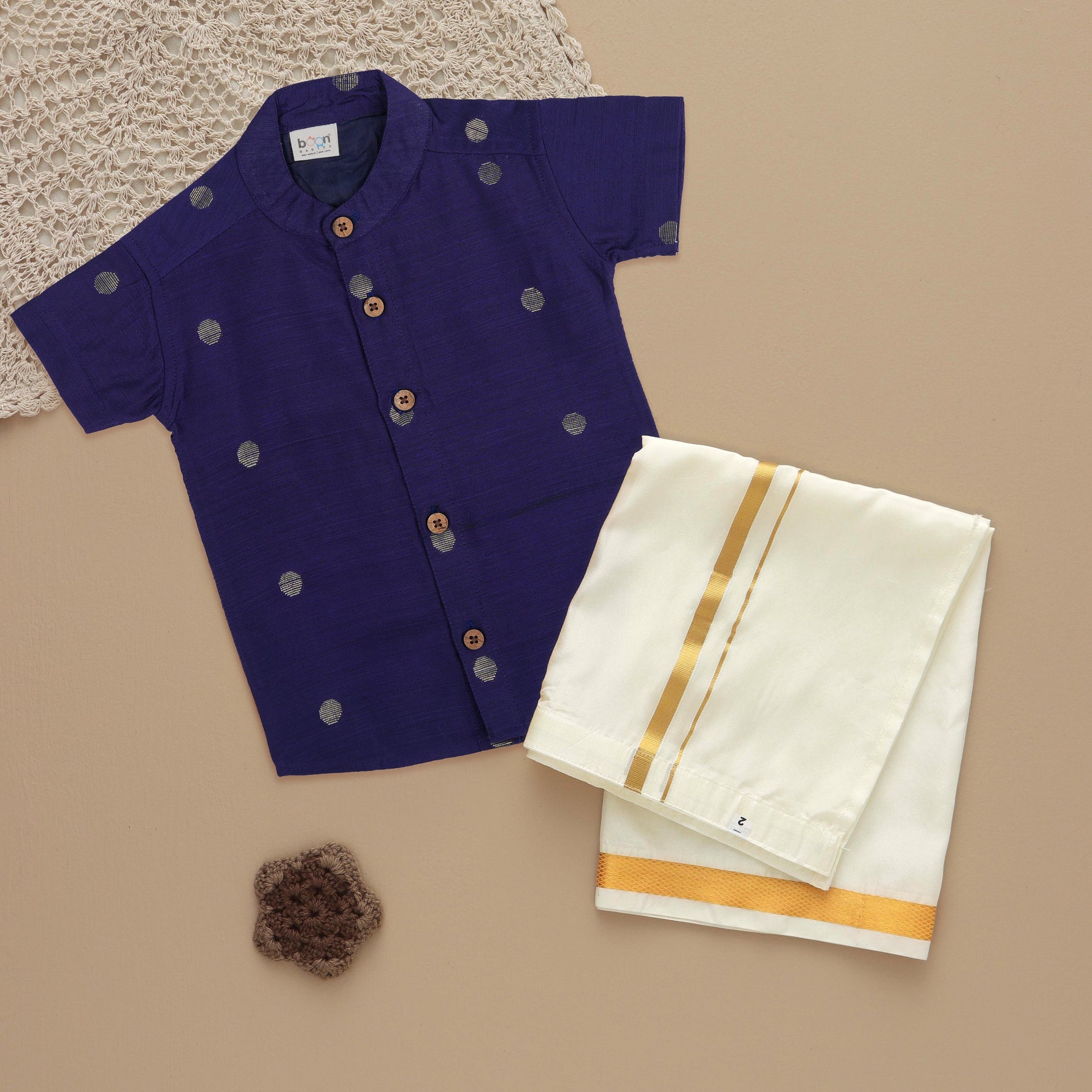 Indigo Silk Ethnic Shirt with Dhoti for Boys – Traditional Elegance Boon Babies
