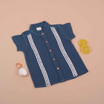 Boys Cotton Muslin Shirt with Lace Detailing Teal Blue Boon Babies