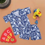Boys Open Collar Printed Shirt and Shorts Set – Tropical Blue Palm Design