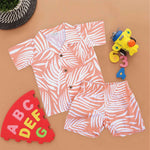 Peach Tropical Leaf Printed Shirt and Shorts Set for Boys – Open Collar Style