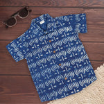 Boys Cotton Printed Shirt – Indigo Blue Abstract Motif