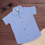 Boys Cotton Shirt – Blue Brushstroke Pattern