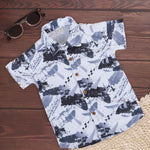 Boys Cotton Shirt – Multi-Color Leaf Print on White