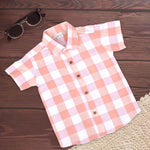 Peach Gingham Cotton Shirt – Straight Collar