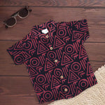Red Tribal Printed Cotton Shirt – Chinese Collar