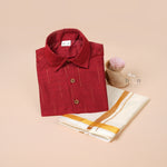 Brick Red Silk Boys Ethnic Shirt & Dhoti Set – Traditional Festive Elegance