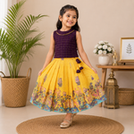 Girls Raw Silk Pichwai Skirt Set